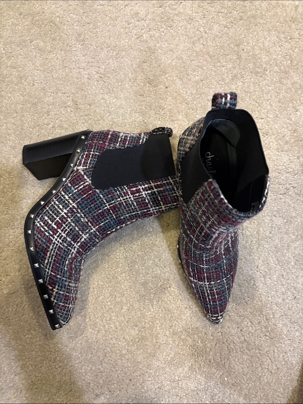 Charles By Charles David Tweed Pointed-Toe Ankle Boots in Burgundy Mix-Size 6.5